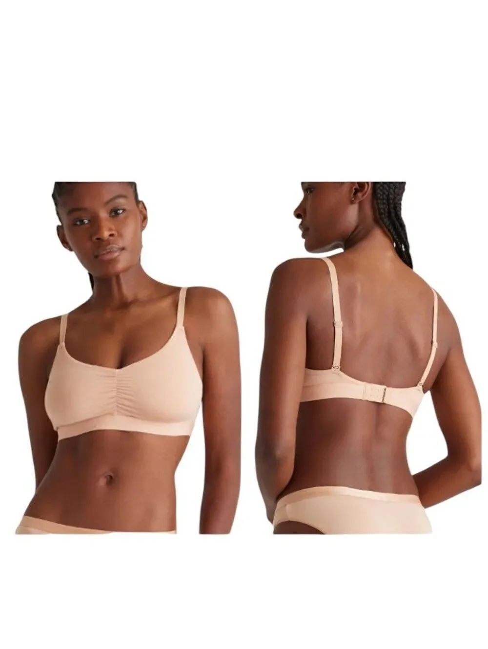 NEW Quince 2-pack Bras Micromodal Ruched Bralette Warm Sand Peachy Beige Size S